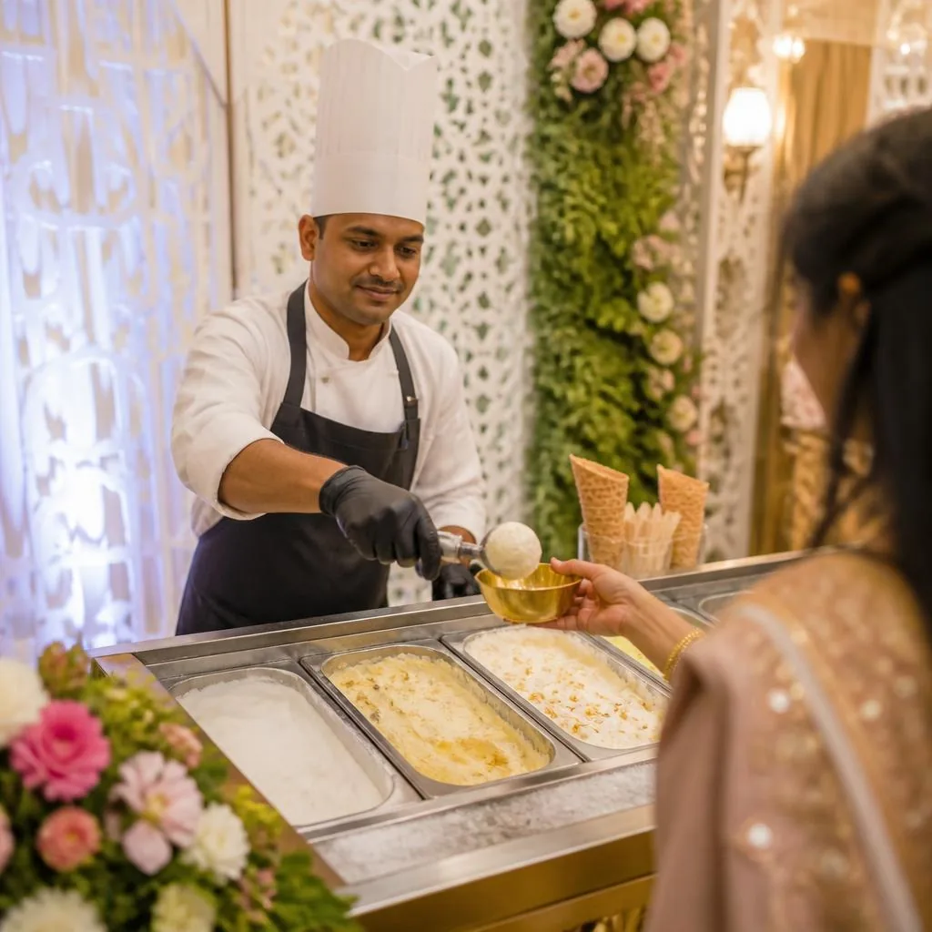 Ice Cream Counter live counter set up at a Chennai wedding by Joy Events & Catering