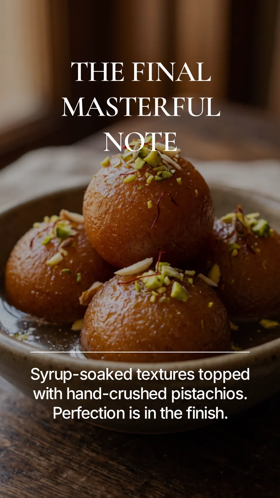 The final masterful note — gulab jamun with pistachios