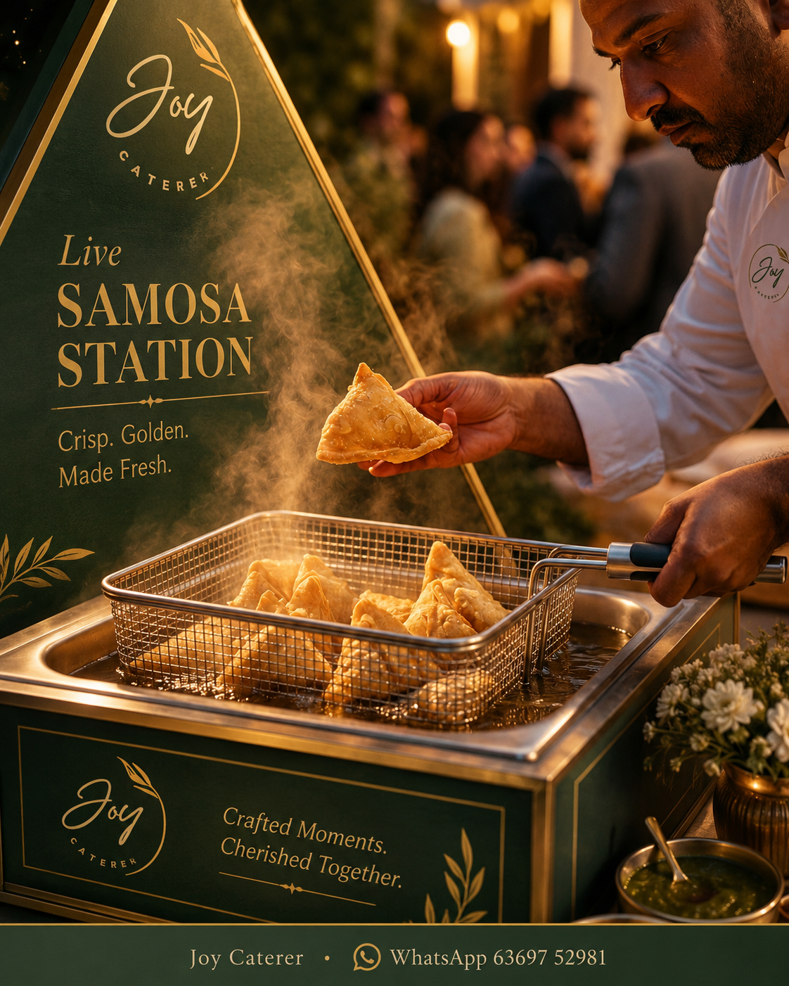 Live Samosa Station live counter set up at a Chennai wedding by Joy Events & Catering