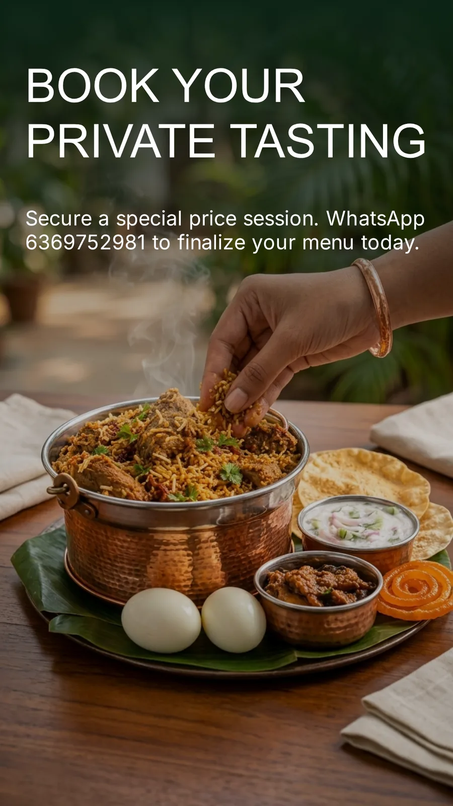 Book your private tasting — WhatsApp 7338844034
