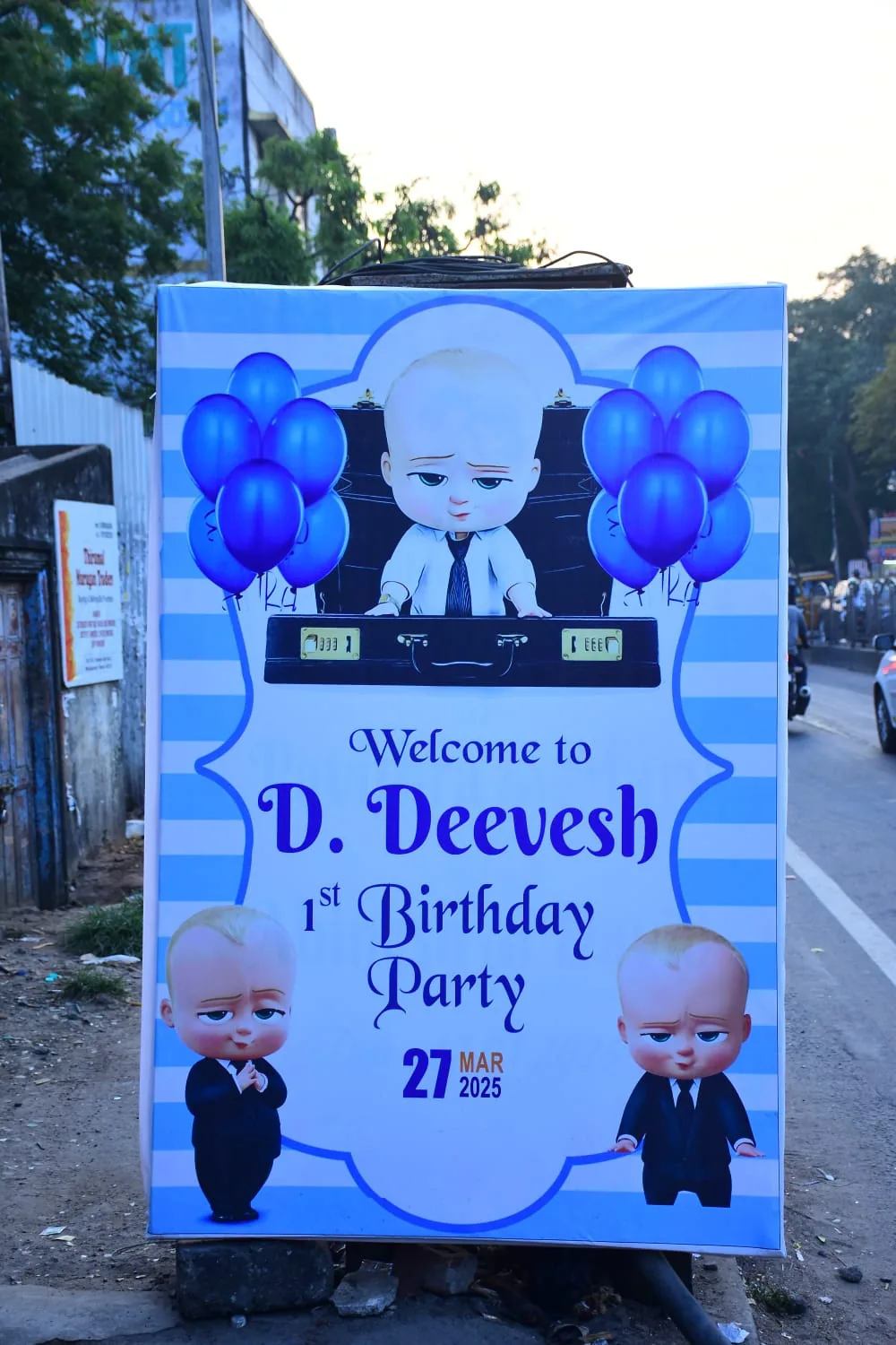 Welcome board for D. Deevesh's 1st birthday party organised by Joy Events & Catering