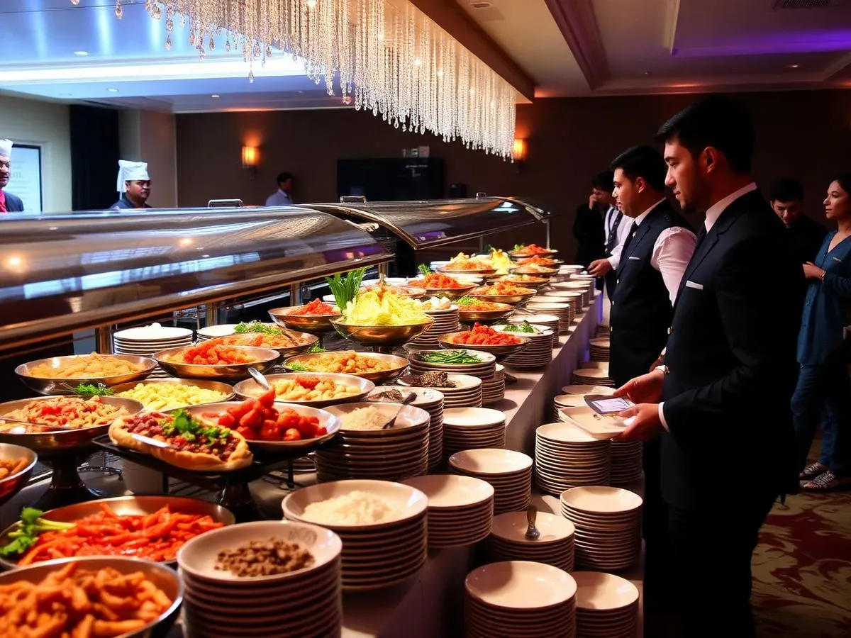 Styled wedding buffet spread with live counters at a Chennai reception catered by Joy Events & Catering